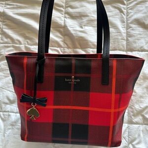 kate spade small red plaid tote